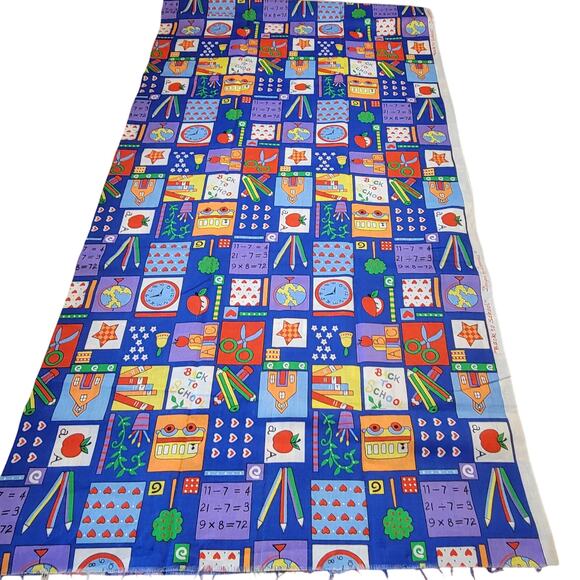Cotton Fabric Back to School Books Pencils Clocks Apples 63x42 Logantex - Picture 6 of 10